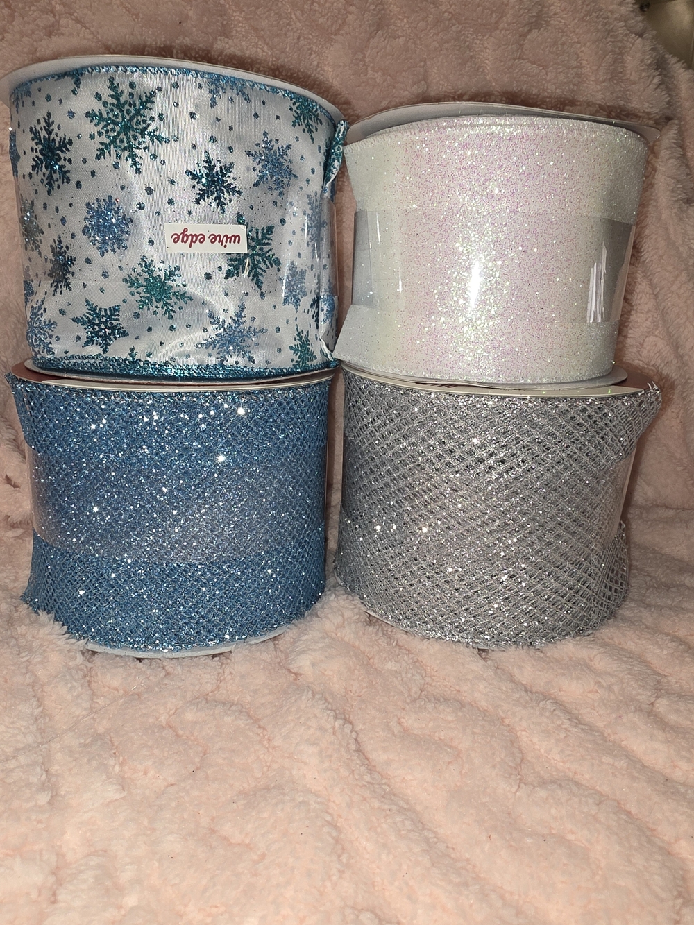 Assorted Glitter & Snowflake Ribbon Bundle - Blue, White, Silver - (Brand: )